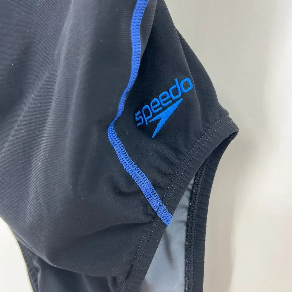 Speedo Power Plus One Piece Swimsuit Womens 28 Blue Black Crossback Athletic - Picture 5 of 12